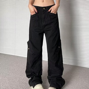 [008]褶皱牛仔工装裤子男女宽松直筒多口袋休闲长裤A079-8968-P63图片