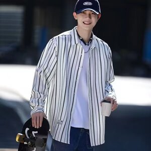 [006]条纹衬衫男士休闲长袖衬衣宽松外套A079-U6642-P35图片