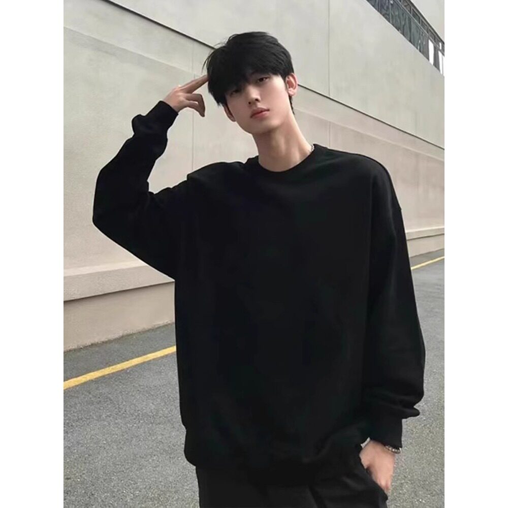 【001】男士长袖T恤重磅纯色纯棉宽松打底衫A079-10036-P28,男装T恤,电商A079