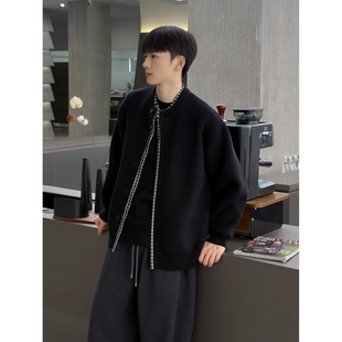 毛衣男秋冬季 5格子拼接开衫 假两件针织衫 外套A079 P72 M203