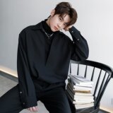 【网137】假两件男长袖韩版宽松拼接大V领衬衣外套A079-C02-P49，男装衬衫，电商A079