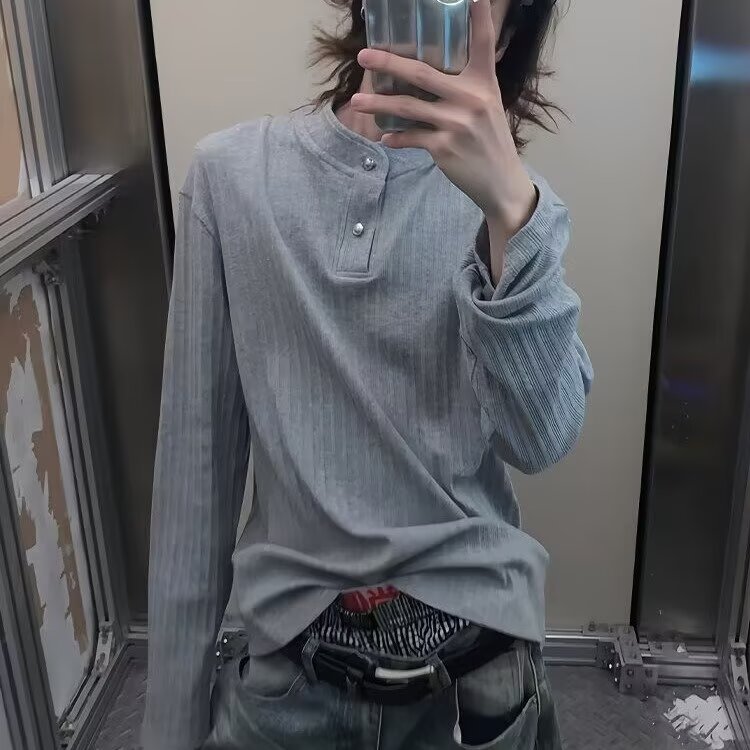 【218】休闲针织弹力白色男款百搭立领长袖打底休A079-T50-P48,男装T恤,电商A079