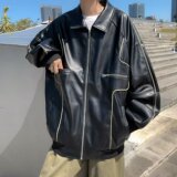 【网7】员夹克潮牌街头宽松翻领休闲pu皮上衣A079-JK8526-P54，男装夹克，电商A079