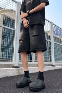 【008]做旧水洗破洞牛仔短裤男宽松直筒休闲五分裤A079-3338-P32图片
