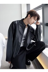 [001]休闲短款皮衣外套男款宽松立领皮夹克A079-J783-P80图片