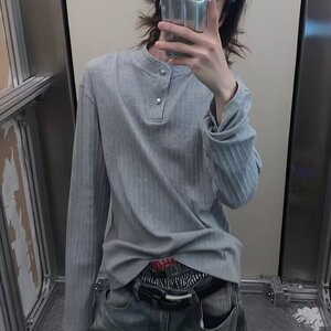 【218】针织弹力白色男款百搭立领长袖打底休A079-T50-P48图片