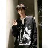 [003]假两件卫衣男女骑士古堡印花宽松长袖T恤A079-TX01-P40，男装T恤，电商A079