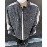 【网7】秋新款长袖拼皮垫肩立领机车夹克情侣款A079JK8553-P72，男装夹克，电商A079
