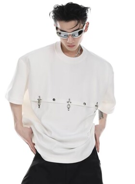 [003]金属纽扣大码短袖t恤男夏季个性宽松显白上衣A079-S126-P36