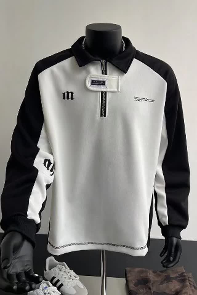 【网12】拼色长袖Polo衫男刺绣字母A079-W6760-P40-46,男装Polo衫,电商A079