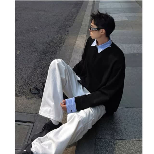 【51】假两件格纹拼接衬衫领长袖T恤男款A079-C13加绒--P49,男装T恤,电商A079