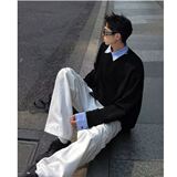 【51】假两件格纹拼接衬衫领长袖T恤男款A079-C13加绒--P49，男装T恤，电商A079