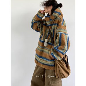 【21】民族风拼色卫衣男女宽松连帽休闲潮上衣外套A079-W825-P61图片