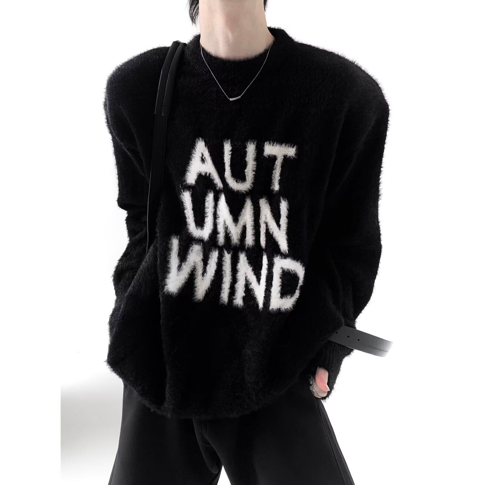 【112】5圆领字母印花撞色宽松长袖套头针织毛衣A079-MY408-P51，男装针织衫/毛衣，电商A079