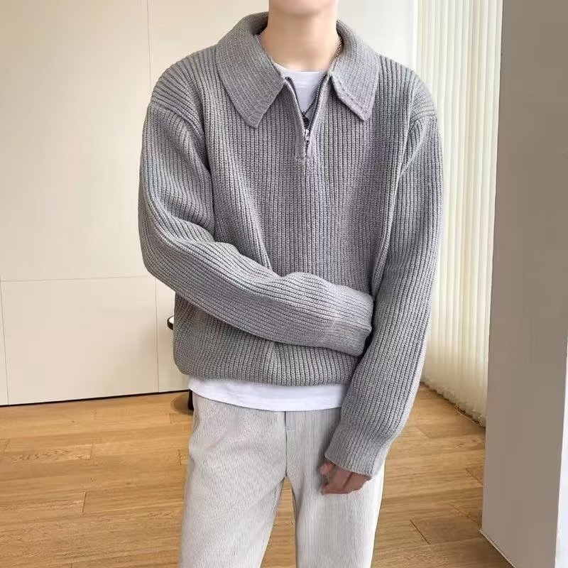【2】翻领套头毛衣男休闲纯色百搭夹克潮牌半拉链A079-YM33-P49，男装针织衫/毛衣，电商A079