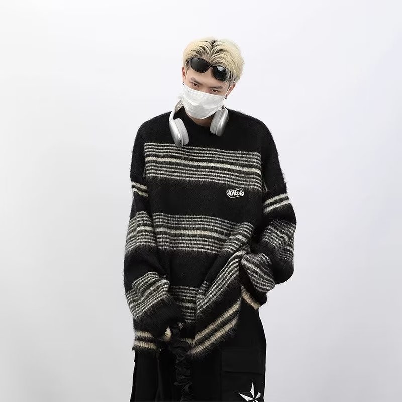 【网59】条纹套头针织衫潮牌百搭休闲毛衣刺绣A079-754-P41