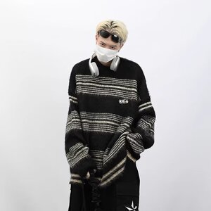 【网59】条纹套头针织衫潮牌百搭休闲毛衣刺绣A079-754-P41,男装针织衫/毛衣,电商A079