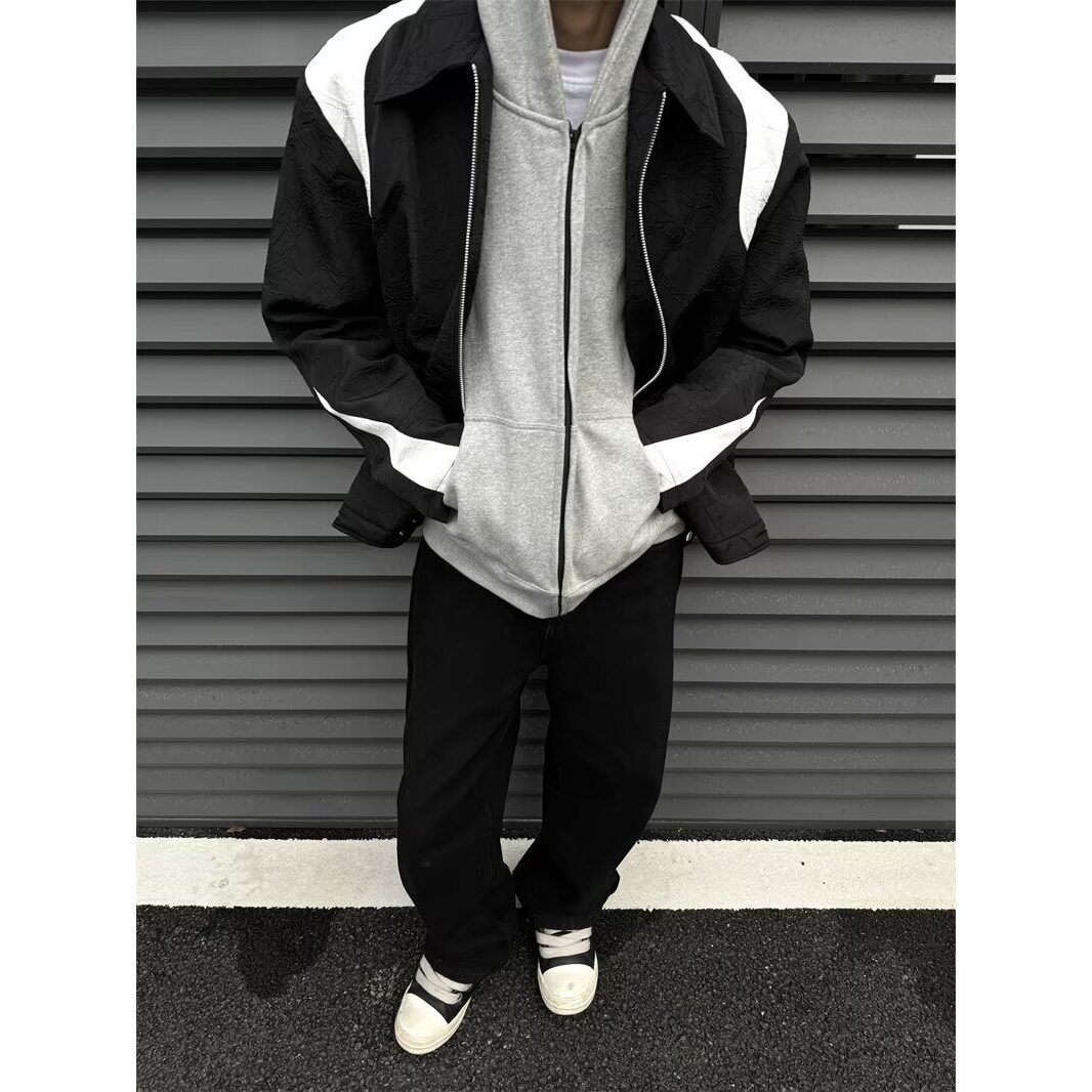 【001】夹克外套黑白拼接褶皱夹克A079-J06-P66,男装夹克,电商A079