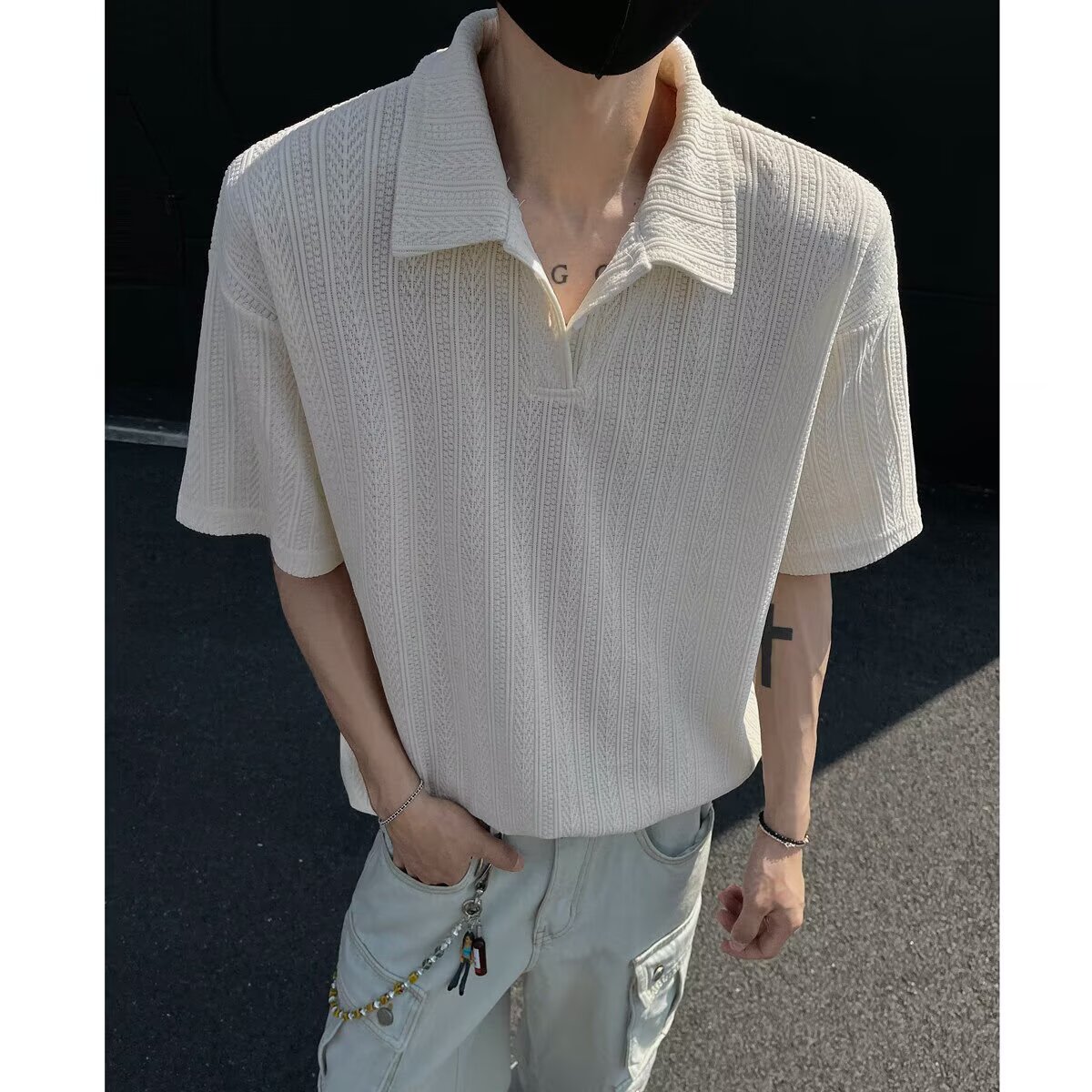 [012]麦穗纹提花polo领短袖t恤男半截袖上衣百搭A079-D925-P35,男装T恤,电商A079
