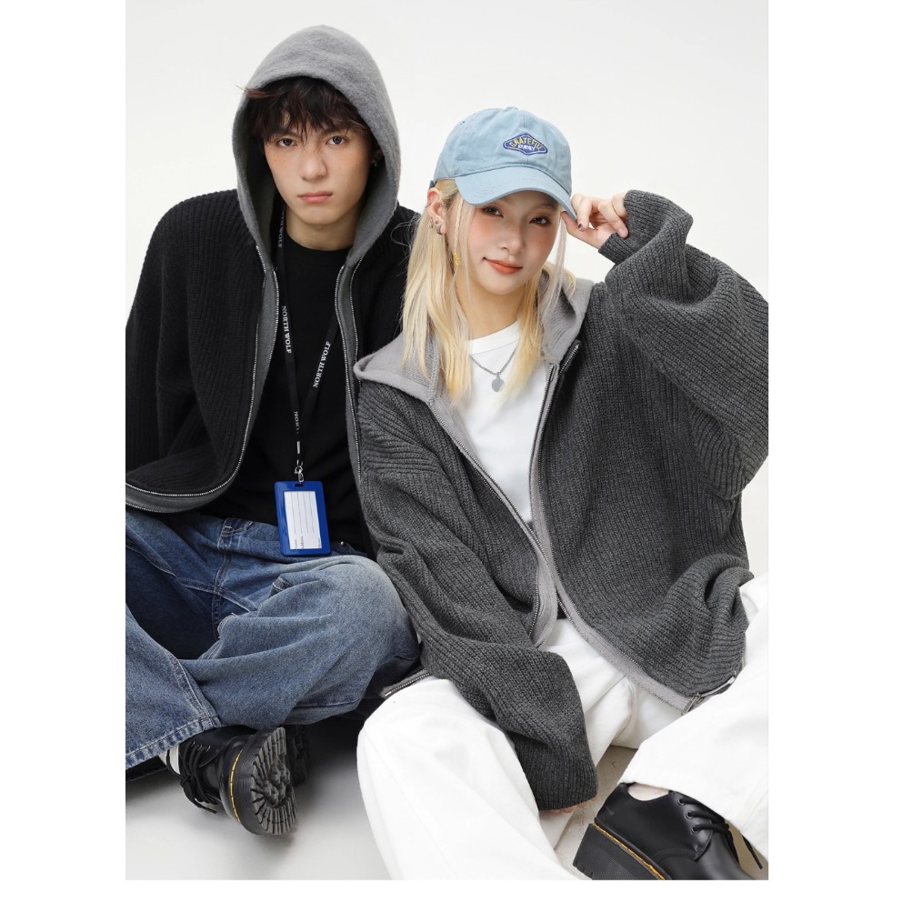 【002】5连帽毛衣外套假两件宽松新款男士开衫针织衫A079-Y71-P73，男装针织衫/毛衣，电商A079