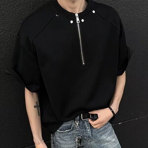 [003]柳钉垫肩亨利领短袖男夏半拉链大码半袖t恤A079-T767-P29图片