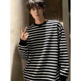 [003]古条纹圆领长袖T恤男女潮牌情侣宽松百搭上衣A079-ET52-P37，男装T恤，电商A079