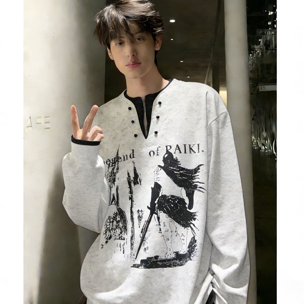 [003]假两件卫衣男女骑士古堡印花宽松长袖T恤A079-TX01-P40图片