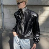 【77时尚】5休闲皮立领垫肩机车服夹克男装A079-PJK48-P64，男装夹克，电商A079