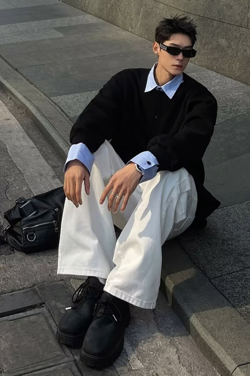【51】假两件格纹拼接衬衫领长袖T恤男款A079-C13加绒--P49,男装T恤,电商A079