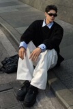 【51】假两件格纹拼接衬衫领长袖T恤男款A079-C13加绒--P49，男装T恤，电商A079