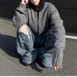 【7】黑灰色连帽毛衣开衫男秋冬美式A079-9804-P61，男装针织衫/毛衣，电商A079