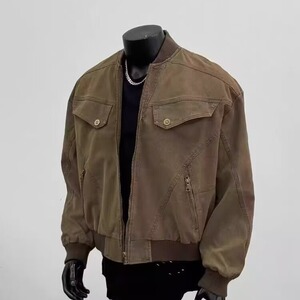 【136】工装夹克男装短款铆钉灯芯绒棒球领棕色上衣A079-J83-P65图片