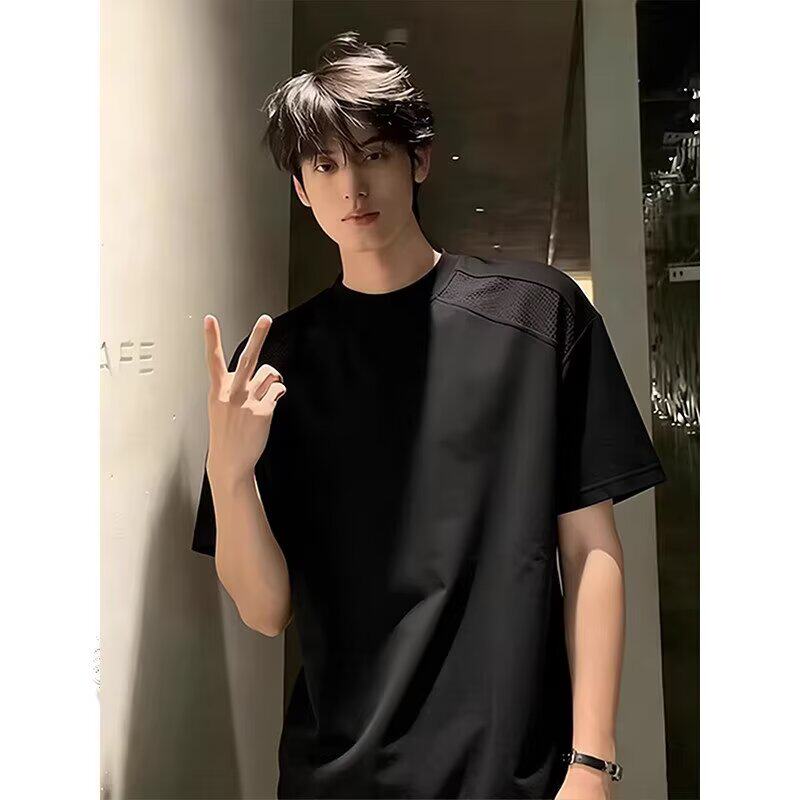[003]网眼拼接短袖T恤男女夏季宽松情侣重磅上衣A079-D921-P22,男装T恤,电商A079