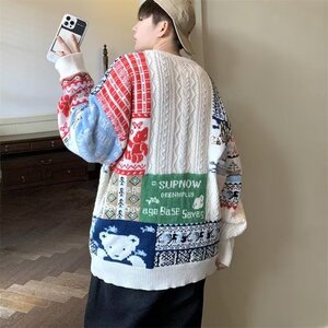 【网2】拼接毛衣男圆领日系ins保暖情侣针织衫A079-YM24-P47图片
