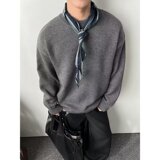 【网41】2025撞色灰色圆领针织毛衣男A079-M5807-P55，男装针织衫/毛衣，电商A079