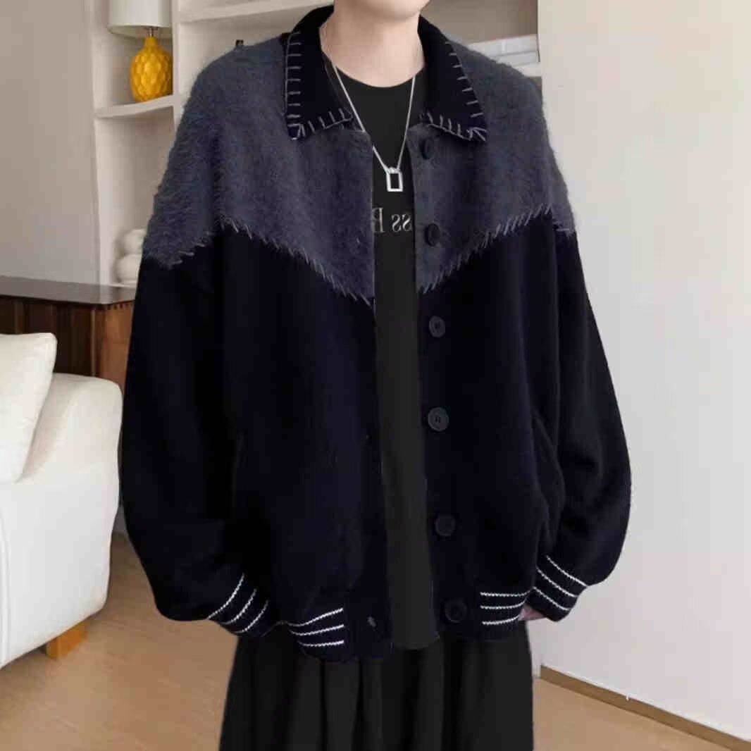 【211】撞色拼接毛衣外套男翻领针织开衫A0789-MY205-P57