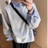 [004]假两件条纹衬衫男正肩长袖t恤A079-A08-P39，男装T恤，电商A079