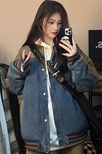 【7】牛仔外套男女美新款拼接百搭棒球服A079-8527-P69图片