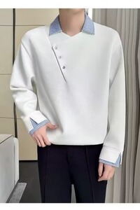 【网59】25假两件撞色拼接衬衫领长袖T恤男款A079-D640-P43图片