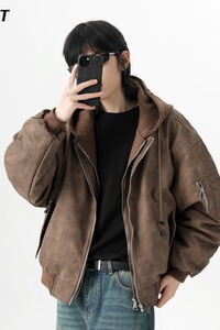 【网159】冬季假两件皮衣外套男夹棉棉服A079-K704-P70图片