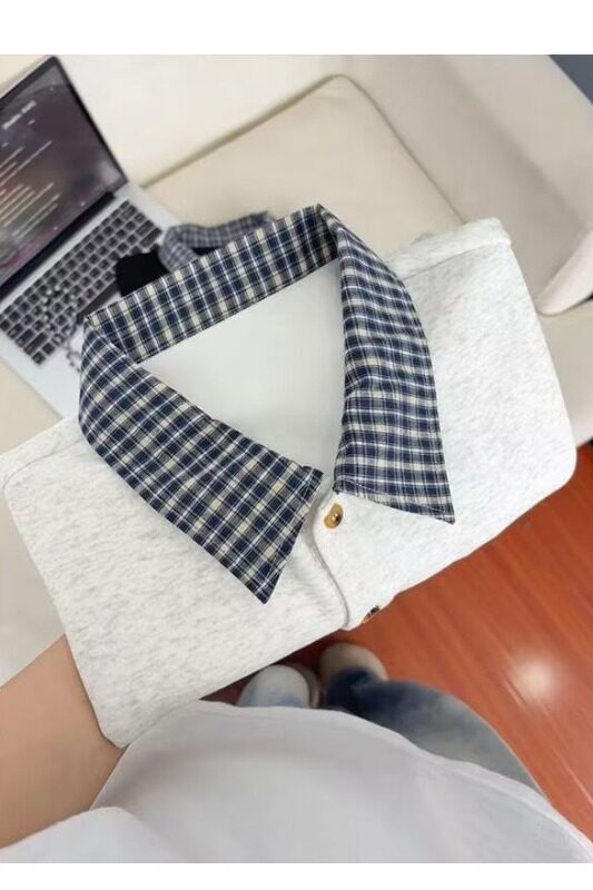 [004]休闲POLO领卫衣男假两件宽松上衣格子领A079-HY06-P39,男装Polo衫,电商A079