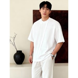 [003]\夏季交叉罗纹领口半高领短袖T恤男半袖上衣A079-D906-P27图片