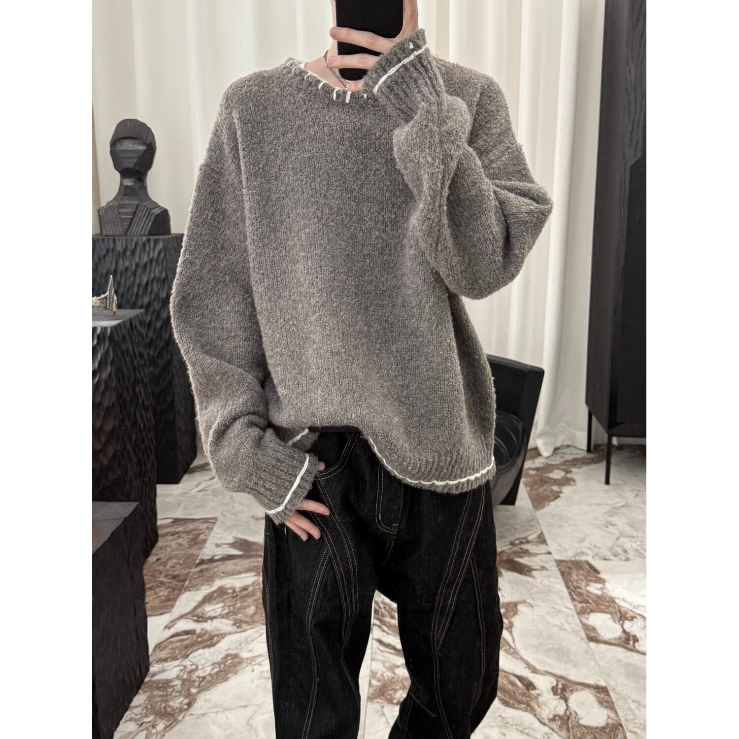 【13】针织衫男士秋套头毛衣宽松圆领上衣A079-5350-P58，男装针织衫/毛衣，电商A079