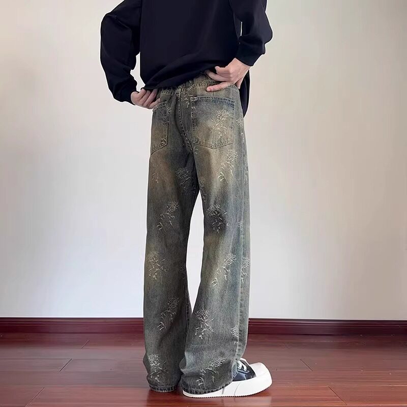 【网65】休闲痞帅水洗复古泼墨牛仔裤男直筒宽松A079-D778-P40,男装牛仔裤,电商A079