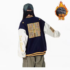 【001】5加绒加厚条纹撞色棒球服插肩袖外套夹克A078-J2512-P74图片
