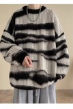 黑白条纹马海毛圆领毛衣男简约慵懒宽松针织衫A079-D30-P44，男装针织衫/毛衣，电商A079
