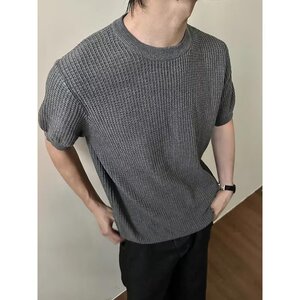 [005]纯色短袖毛衣男修身圆领弹力紧身薄款针织衫男A079-M98-P36图片