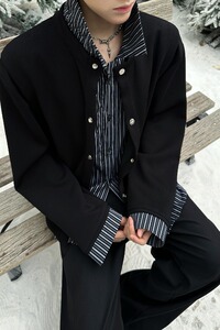 【7】假两件条纹拼接衬衫卫衣男款翻领A079-WY735-P52图片