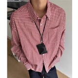 [006]翻领格子衬衫男女长袖宽松拼接衬衣外套A079-CS387-P31，男装衬衫，电商A079