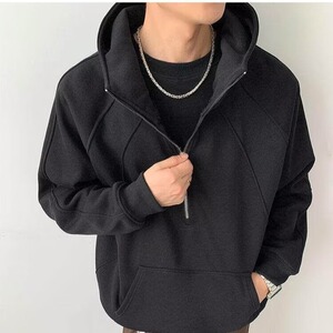 [004]拼接半拉链连帽卫衣男休闲运动带帽衫宽松A079-B671-P47图片